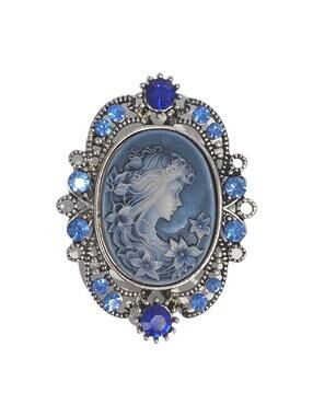 Vintage Inspired Resin Cameo Brooch Pin  3 inches  with Blue Rrinesones